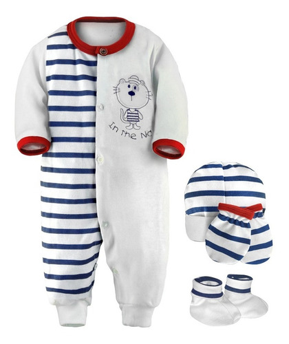 Imagen 1 de 1 de Mono De Bebé Enterizo C/bordado Gorro Y Manos Bebu Ref. 2797