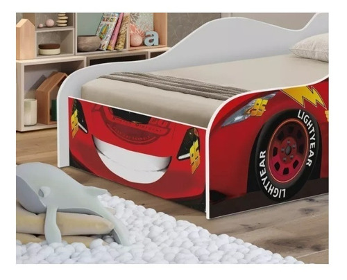 Cama Carro Juvenil Relâmpago Mcqueen 18 Com Colchão Cor Branco Mcqueenvermelho