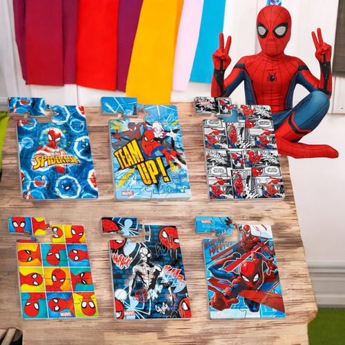 6 Jogo Quebra Cabeça Homem Aranha Infantil + 6 Bolha Sabão