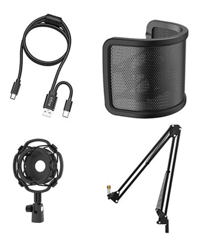 Micrófono profesional Fifine T683, kit de transmisión de podcasts, color negro