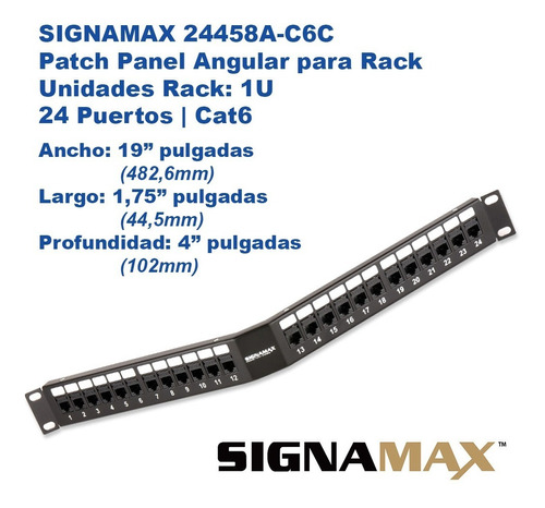 Signamax 24458a-c6c Patch Panel Angular Cat6 1u 24puertos