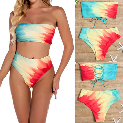 Bañador Mujer Color Tube Top Strappy Bikini 9655 