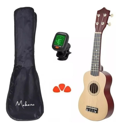 Ukulele Soprano + Capa + Afinador + 3 Palhetas Marrom