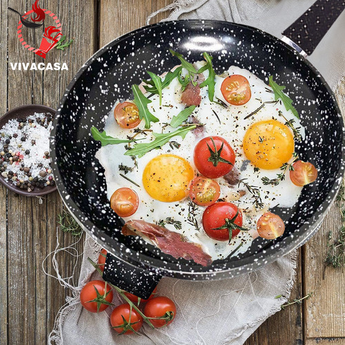 Batería De Cocina Vivacasa Juego De 12 Sartenes Medical Stone Ollas Sartenes Con Utensilios De Cocina Antiadherentes De Inducción Antiadherente Duradero Fácill Limpieza Calor Uniforme Sin Pfoa Negro
