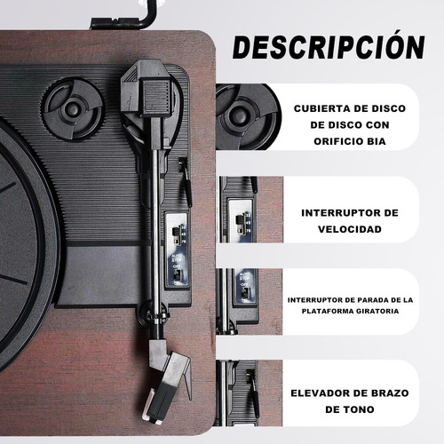 Tocadiscos De Vinilo Retro Portátil Con Bluetooth Bomge