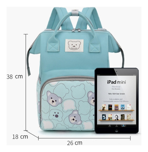 Mochila Pañaleras Bebe Bolsa Pañalera Impermeable Multiusos Azul Claro