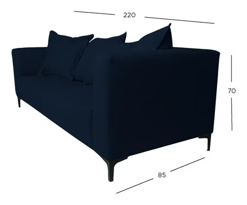 Sofá Cordelia 3 Cuerpos Chenille Tipo Lino Azul