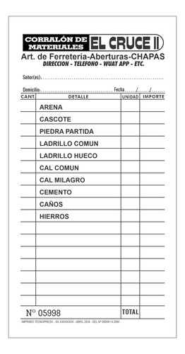 40 Talonarios Numerados Personalizados Presupuesto 11x22