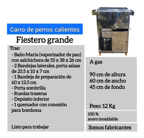 Imagen 5 de 5 de Carro De Perro Caliente Grande A Gas.