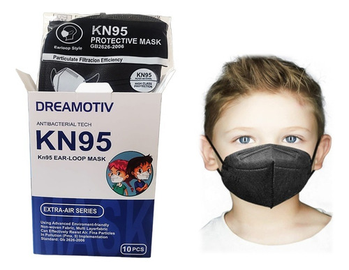 Mascarillas Kn95 Color Negro 5 Capas Niños X 20 Uni