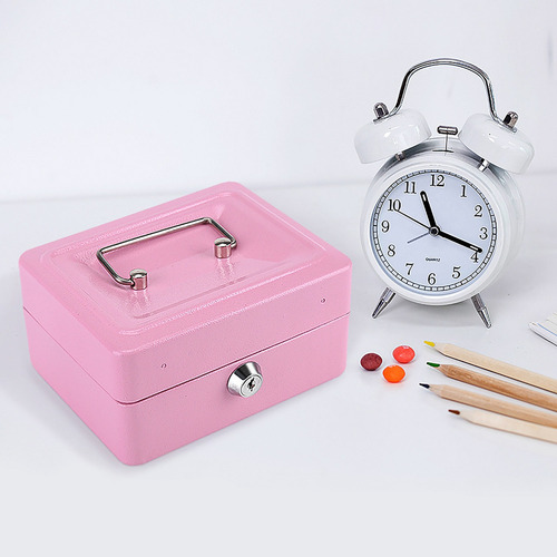 Monedero pequeño portátil de acero con cerradura 1 unidad color rosa