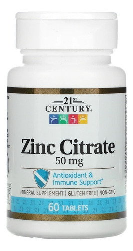 21st Century Citrato De Zinco 50mg  60tbt Importado Zinc 