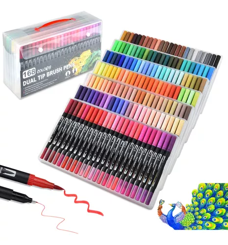 Kit 120 Colors Marcadores Doble Punta Plumones Punta Pincel