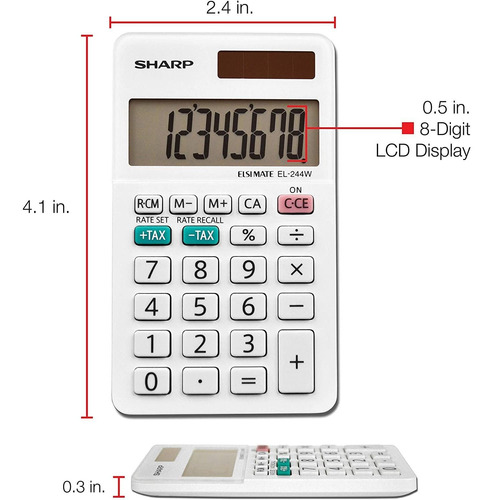 Afilada El244tb - Calculadora De Mano (8 Dígitos), Blanco