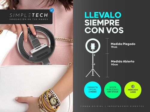 Imagen 5 de 6 de Led Ring Selfie Stick + Tripode + Control Bluetooth