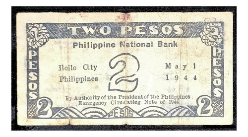 Filipinas 2 Pesos 1944 Bueno Emergencia Segunda Guerra