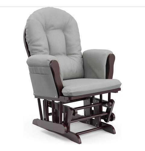 Silla Mecedora Mama Lactancia Bebe. Espresso Con Cojin Gris