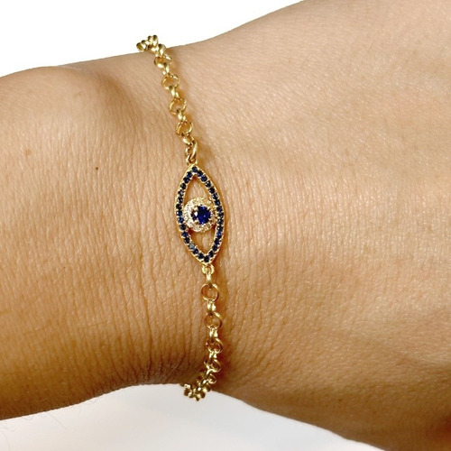Pulseira Portuguesa Ouro 18k 750 Olho Grego Comprimento 18.8 Cm Diâmetro 5 Cm