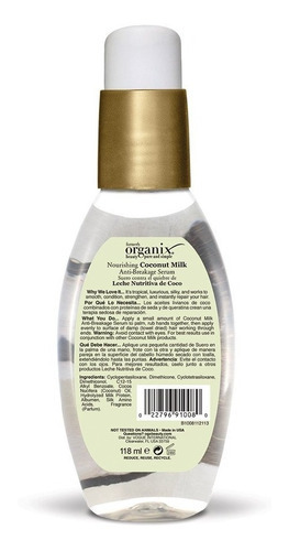 Imagen 2 de 2 de Ogx Serum Nutritivo Coconut Milk Anti Rompimiento 118ml