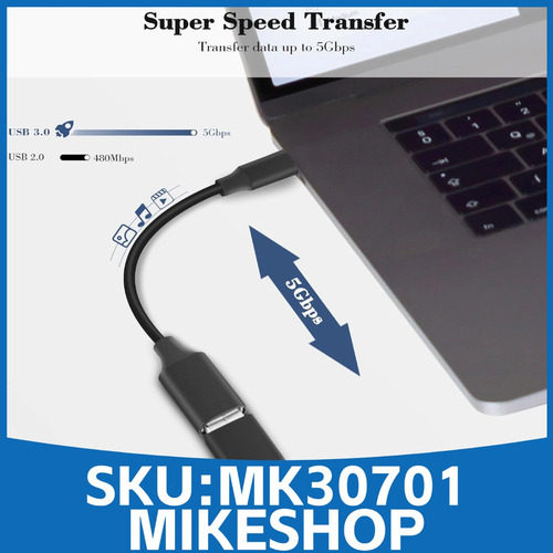 Cable Adaptador Otg Usb C 3.0 Macho A Usb 3.0 Hembra 5gbps Negro