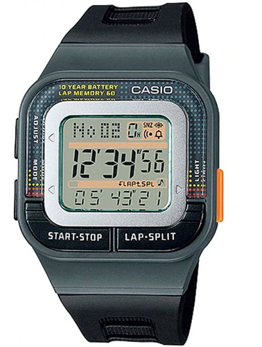 Reloj digital Casio SDB-100-1adf para mujer, color de la correa: negro, color del bisel: plateado, color de fondo: gris