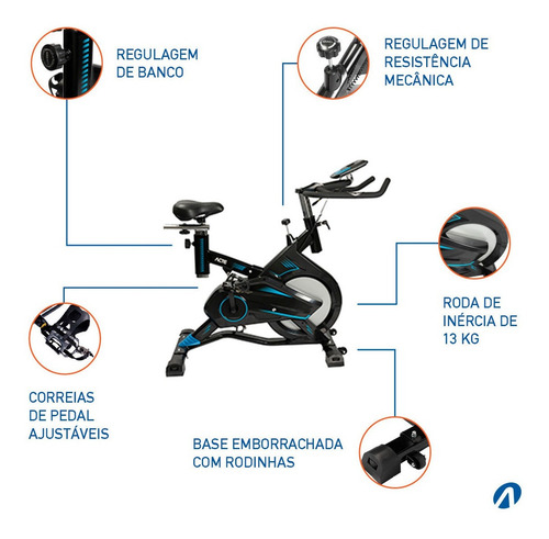 Bicicleta Ergométrica Para Spinning E17 Treino Cardio Casa Preto/azul