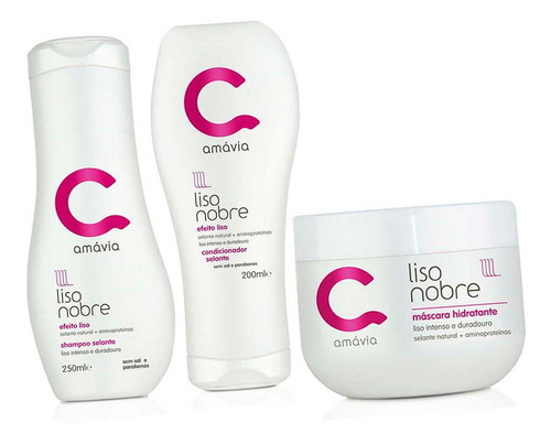 Combo Liso Nobre Amavia Cabelo Alisa Shampoo Cosmético Hair