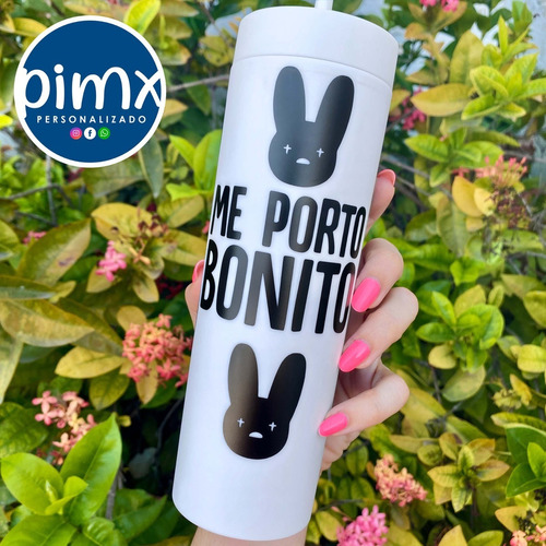 Vaso Skinny Me Porto Bonito Bad Bunny Con Popote Acrílico