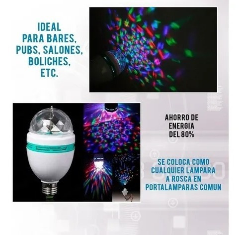 Lampara Luz Led Rgb X 8 Esfera Giratoria Efecto Bola Espejos