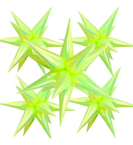 5 Globos Estrellas 14 Puntas Iridiscente 4d Metalizadas 70cm Verde Claro Estrella Iridiscente 70cm