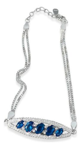 Imagen 2 de 5 de Pulsera Plata Italiana 925 Modelo Bella Azul