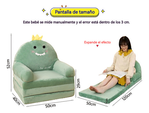 Sillón Sofá Cama En 3 Niveles Muebles Para Niños Infantil Verde