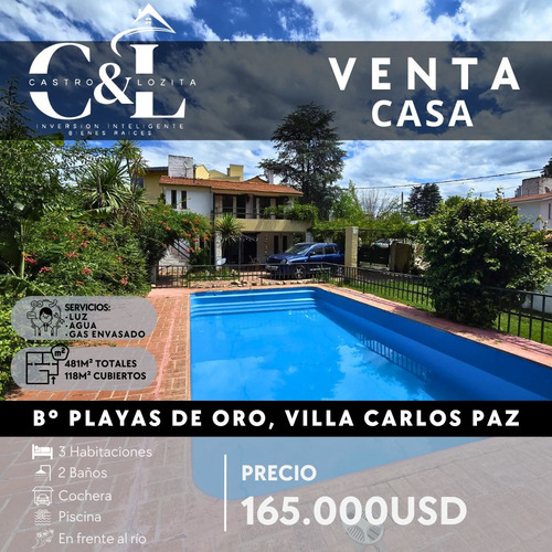 Casa Esquina De 3 Dormitorios Con Pileta Frente Al Rio En Playas De Oro, Villa Carlos Paz