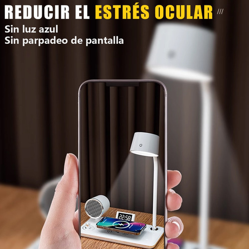 Lampara Con Bocina Bluetooth Reloj Led Cargador Inalámbrico Blanco Blanco