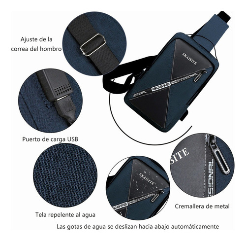 Bolso Pecho Hombre - Impermeable Bandoleras Cruzada, Bolso De Mano Antirrobo Para Hombre, Resistente Al Agua, Bandolera De Viaje, Con Cargador Usb