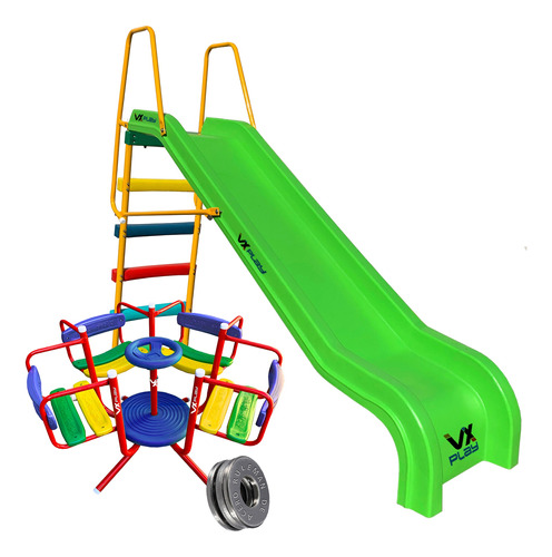 Combo Infantil Calesita + Tobogan 5 Escalones Dobl Pared Pvc