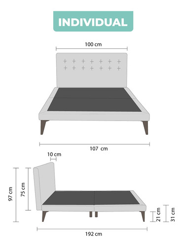 Cama Individual Roomi Livy Base Plegable Y Cabecera