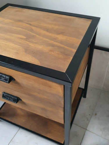 Imagen 6 de 6 de Mesa De Luz Industrial + Guías Telescópicas Hierro Y Madera