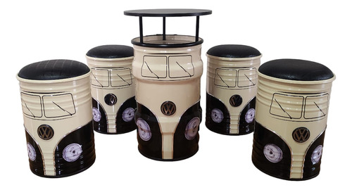 Kit Bistrô 1 Mesa 4 Banquetas Tambores Decoração