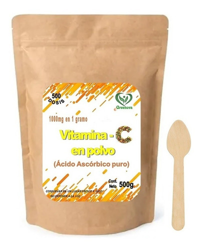 Vitamina C (100% Pura) 500g En Polvo Envase Para 500 Dosis