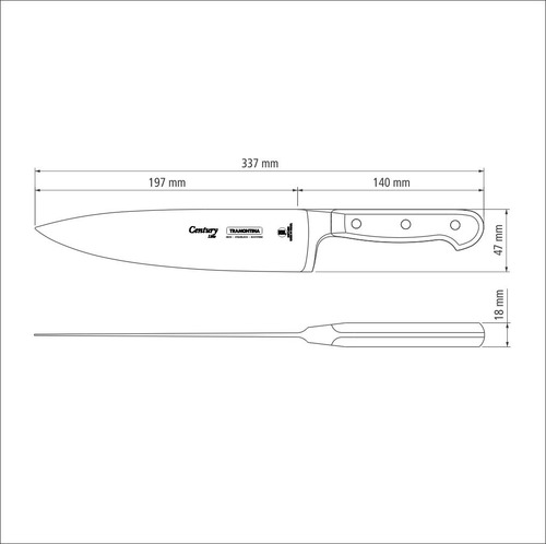 Cuchillo de chef Tramontina Century con hoja de acero inoxidable, mango de policarbonato y fibra de vidrio, 8 pulgadas