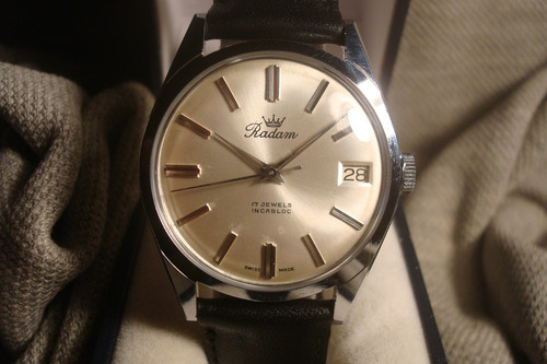 Magnifico Reloj Radam Antiguo Hombre 1960 Impecable!! Joya!! Negro Cromado Plateado Soleil (Usado)