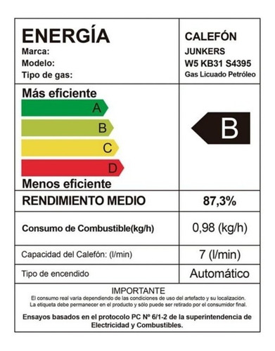 Calefont Gas Licuado 7 Litros Tiro Natural Junkers