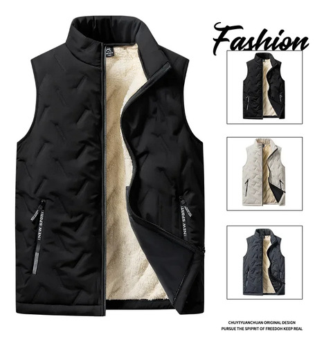 Chaleco Con Forro Polar De Color Liso Para Hombre, Cálido Pa