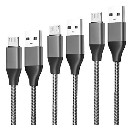 Cable De Microcargador De 10 Pies, Paquete De 3 Unidades, Ca