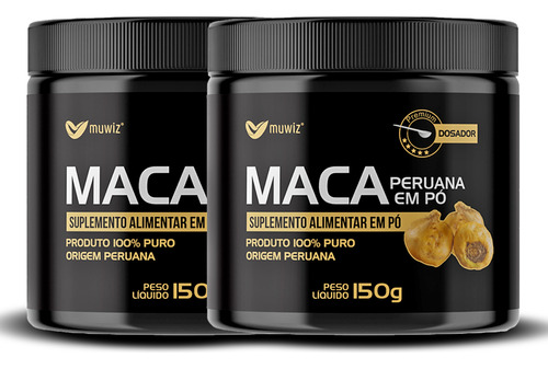 Kit 2 Potes Maca Peruana Em Pó Muwiz 150g Premium 100% Pura Sabor Sem Sabor