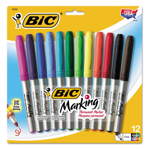 Set De 12 Marcadores Permanentes Punta Fina Bic Marking