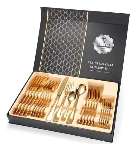 Set De Cubiertos Servicios 24pcs Acero Inoxidables Oro