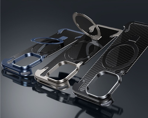 Capa De Fibra De Carbono Com Suporte Magnético Para iPhone