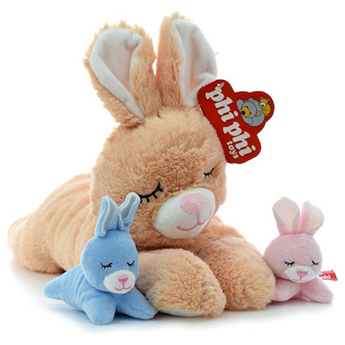 Mama Conejo Con 2 Hijos 38cm - Orig Phi Phi Toys